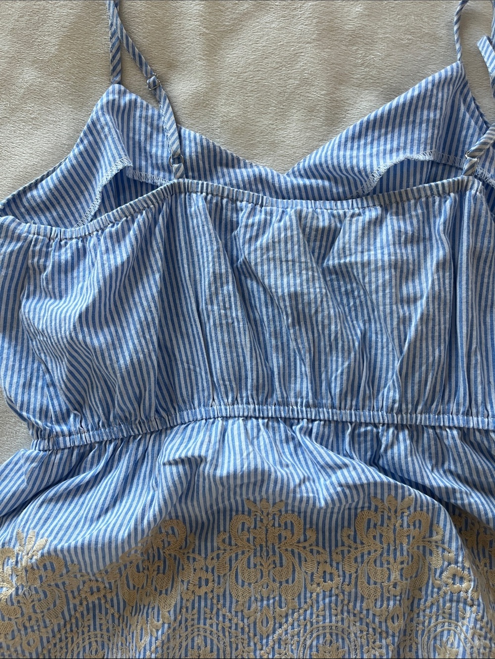 Women’s Blue Striped Embroidered Eyelet Cami Top - Picture 9 of 11